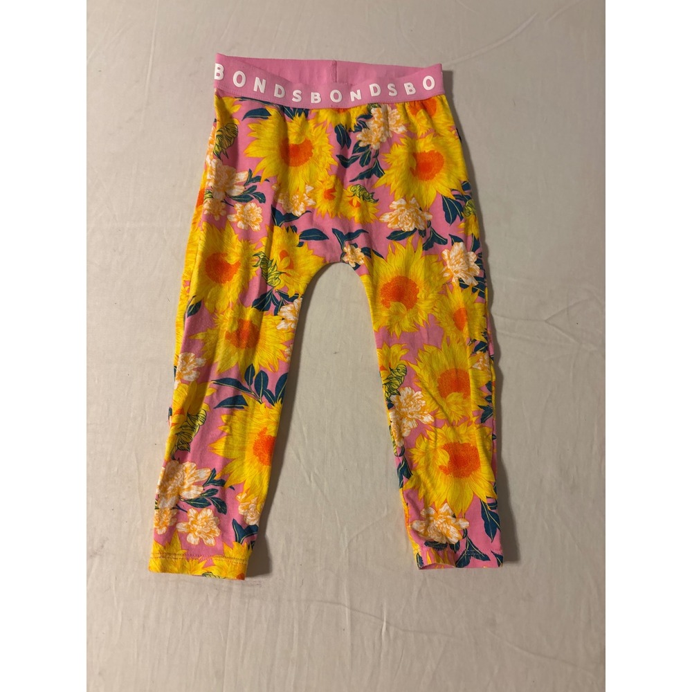 Bonds Sunflower Floral Leggings Toddler Girls 18-24M Pink Excellent Logo Waist